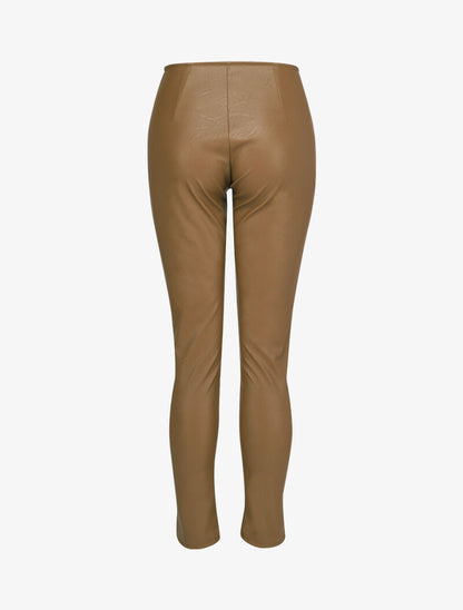 Pantalon en simili à grand anneau - Camel - 2