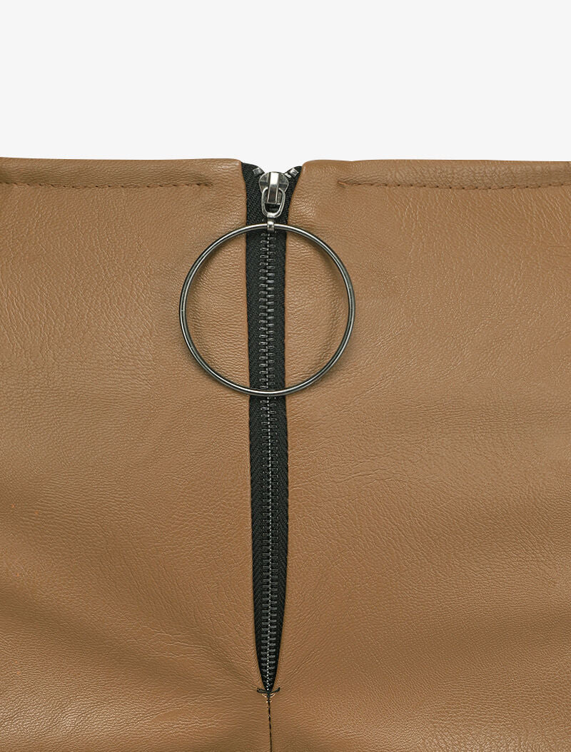 Pantalon en simili à grand anneau - Camel - 3