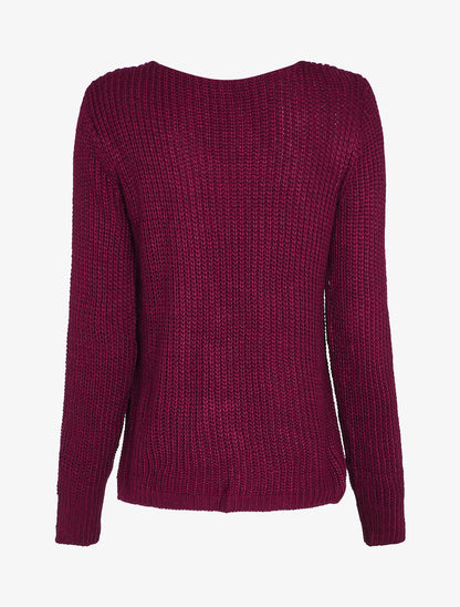 Pull torsadé à détails perles - Bordeaux - 2