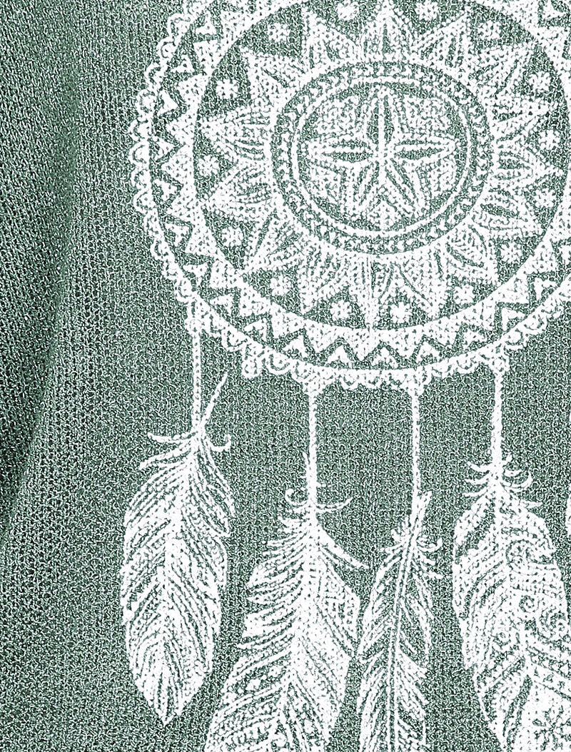 Pull oversize en maille crochet imprimé - Kaki - 4