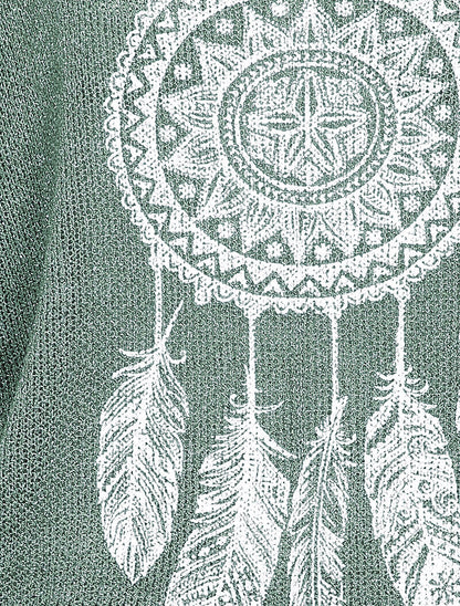 Pull oversize en maille crochet imprimé - Kaki - 4
