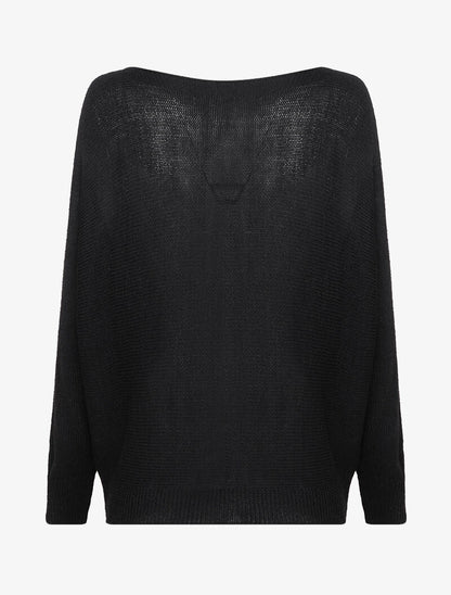 Pull oversize à manches dolman et col bateau - Noir - 2