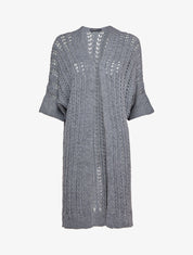 Gilet mi-long en maille ajourée à manches courtes style kimono - Gris foncé - 4
