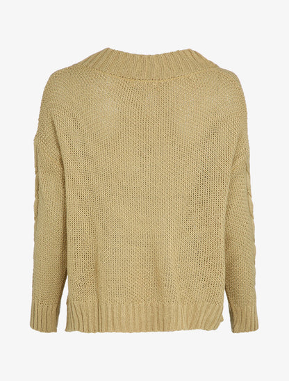 Pull col V à détails tressés - Beige - 2