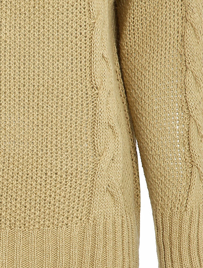 Pull col V à détails tressés - Beige - 3
