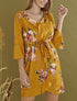Robe patineuse imprimé à col V - Moutarde - 1