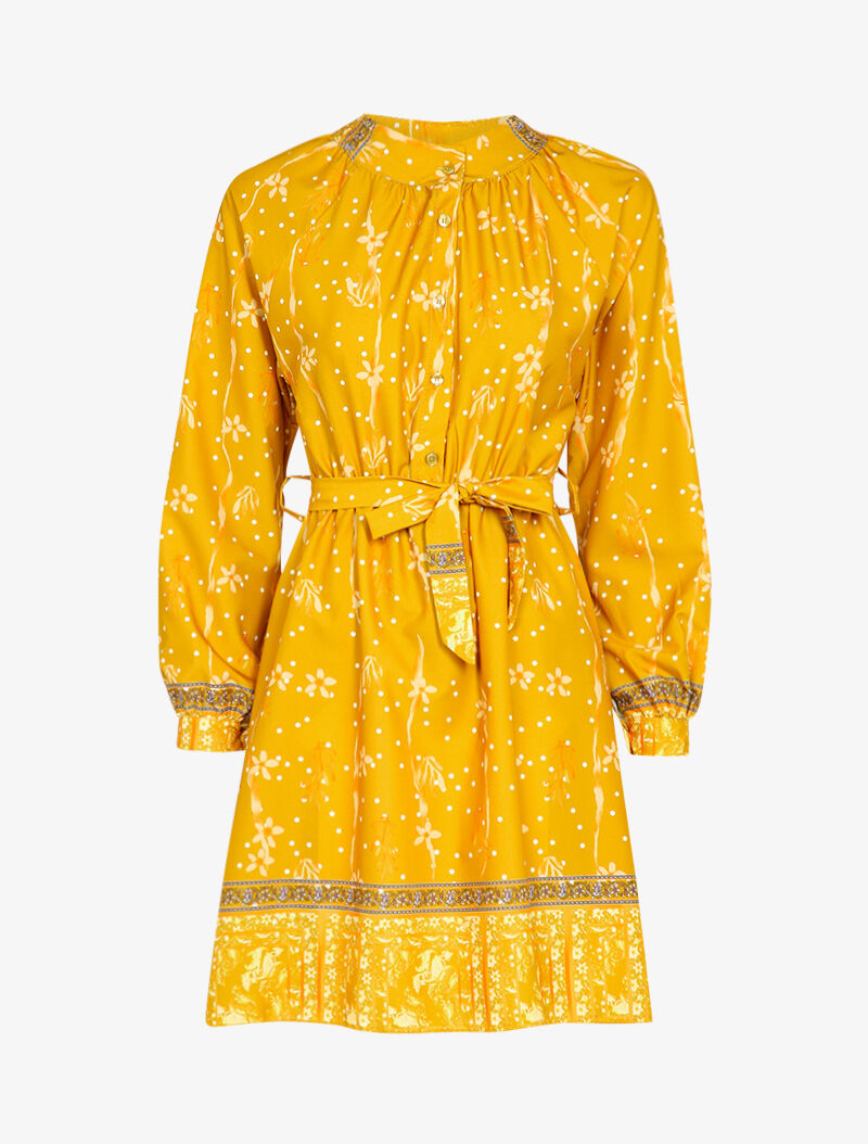 Robe patineuse courte à imprimé fleuri - Moutarde - 4
