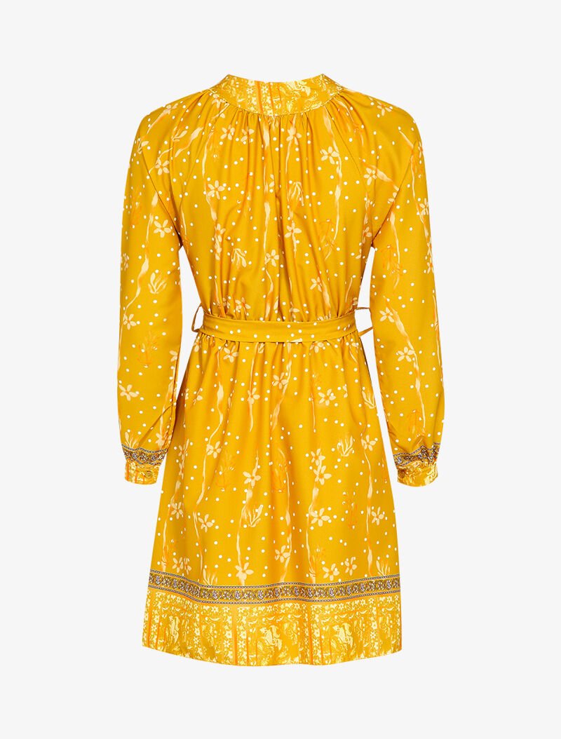 Robe patineuse courte à imprimé fleuri - Moutarde - 2