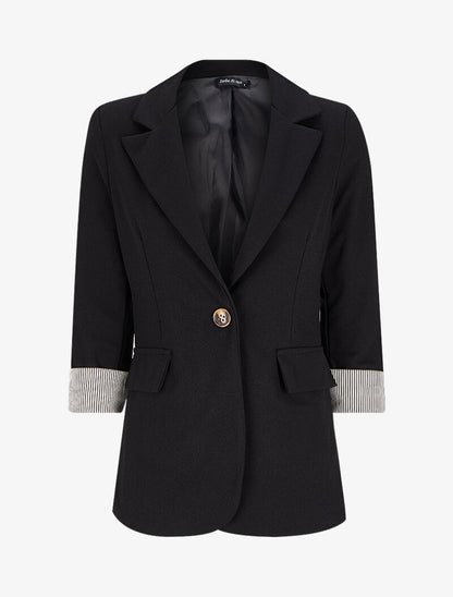 Blazer droit à ourlets rayés - Noir - 1