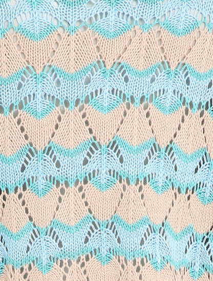 Pull en maille à rayures stylisées et col montant - Rose - 3