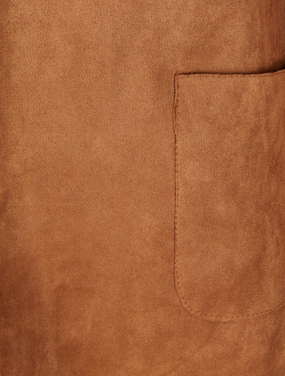 Veste ouverte mi-longue en suédine - Camel - 3