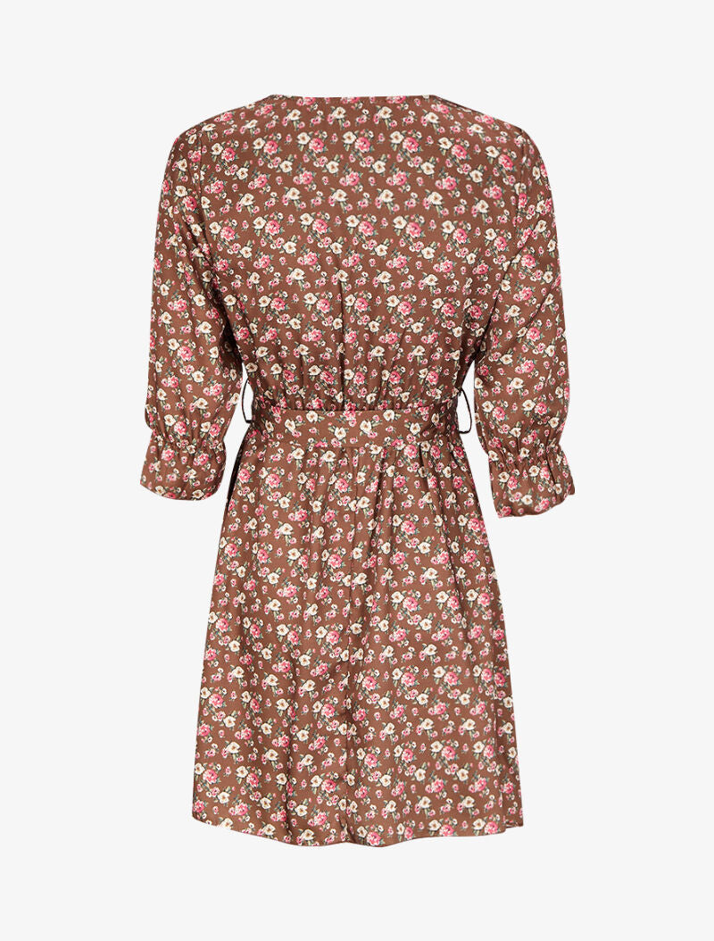 Robe satinée à imprimé petites roses - Marron - 2