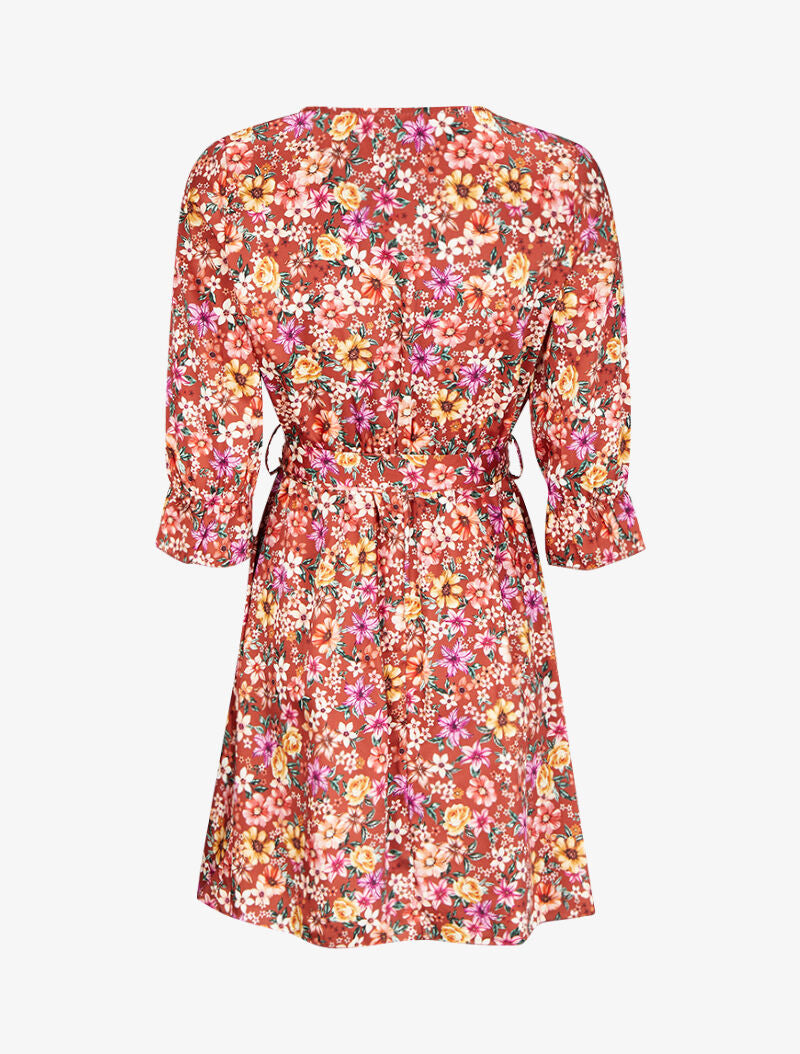 Robe satinée à imprimé à fleurs - Rouille - 2