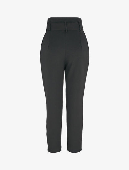 Pantalon carotte 7/8 à taille empire froncée - Noir - 2