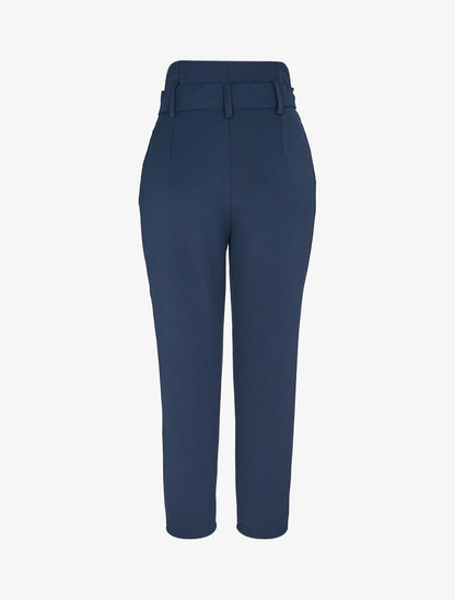 Pantalon carotte 7/8 à taille empire froncée - Marine - 2