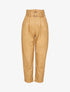 Pantalon carotte à taille empire froncée en simili - Camel - 1