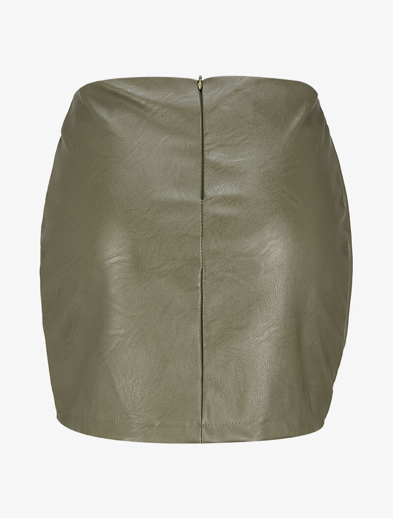 Mini-jupe drapée et boutonnée en simili - Kaki - 2