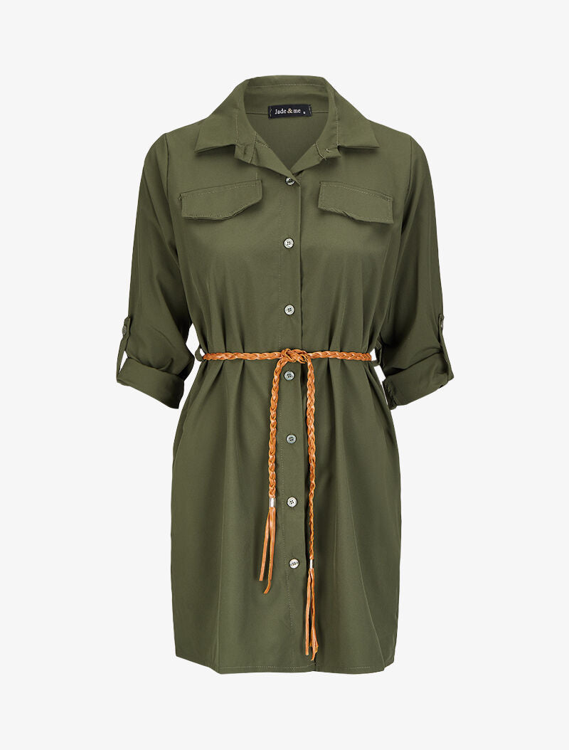 Robe chemise à ceinture stylisée - Kaki - 4