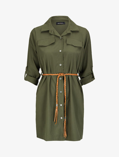 Robe chemise à ceinture stylisée - Kaki - 4