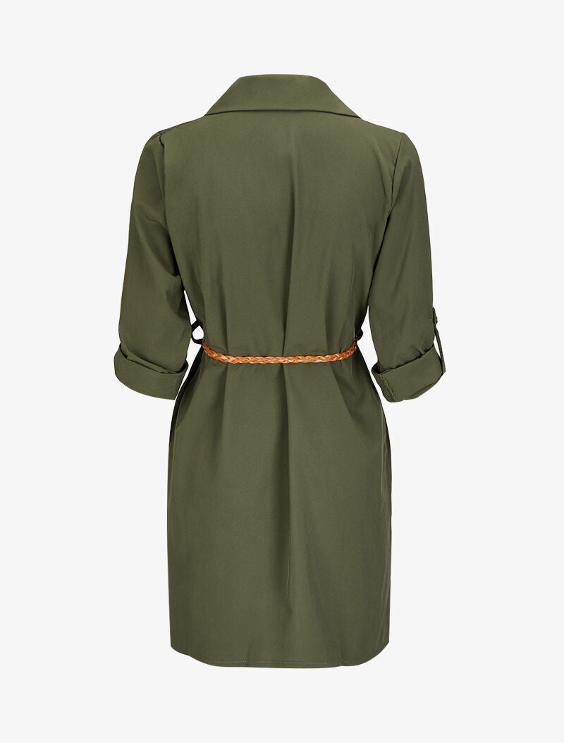 Robe chemise à ceinture stylisée - Kaki - 2