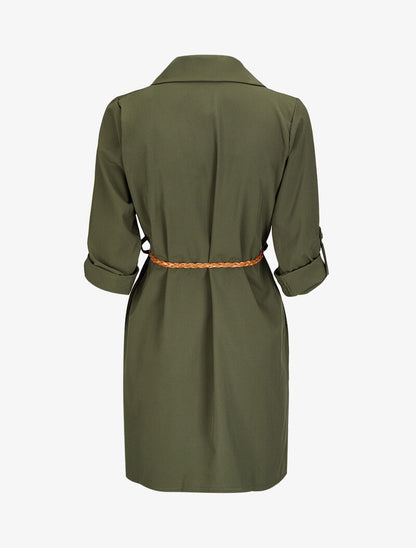 Robe chemise à ceinture stylisée - Kaki - 2