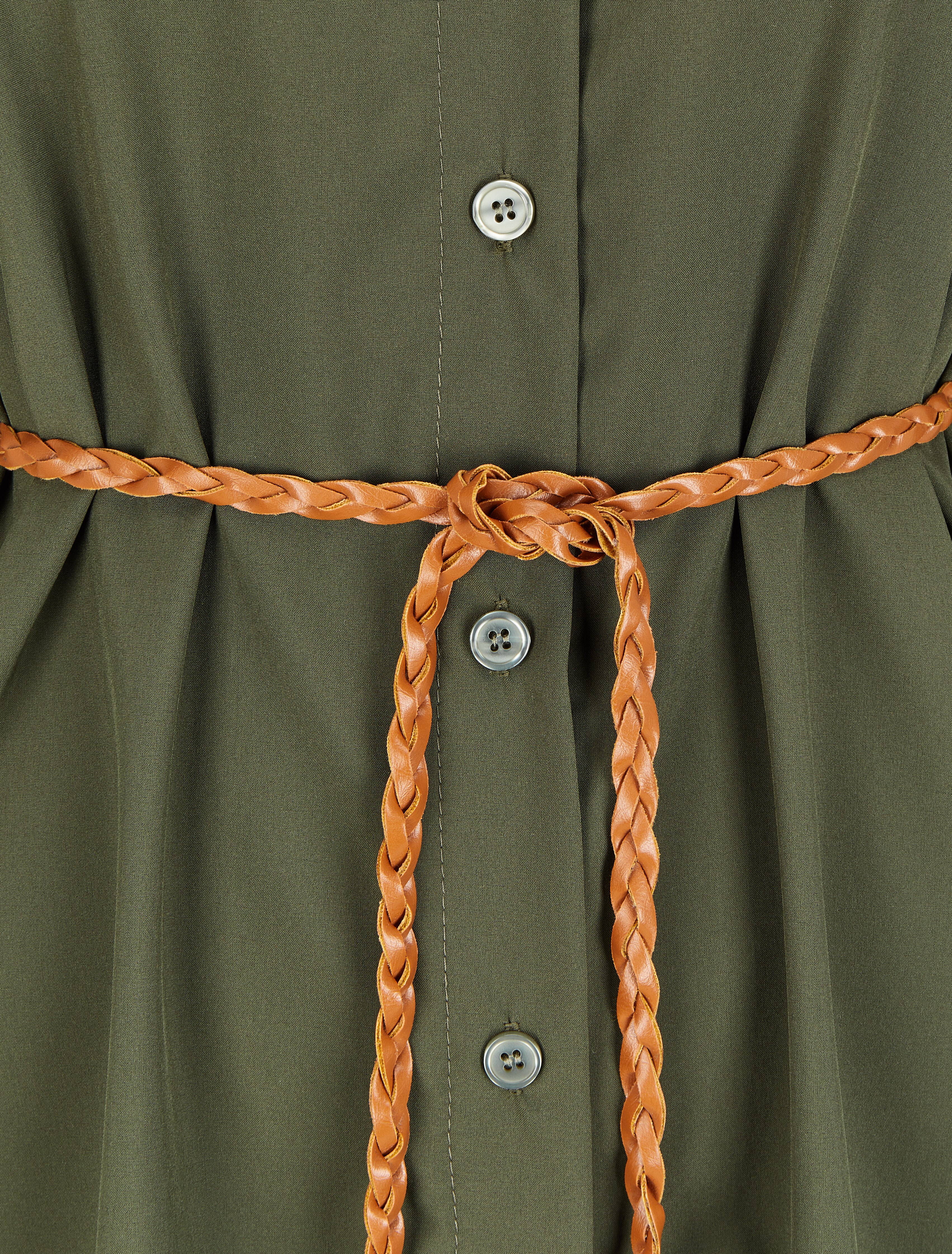 Robe chemise à ceinture stylisée - Kaki - 3