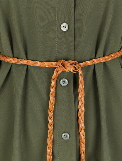 Robe chemise à ceinture stylisée - Kaki - 3