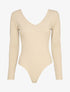 Body côtelé à col et dos en V - Beige - 1
