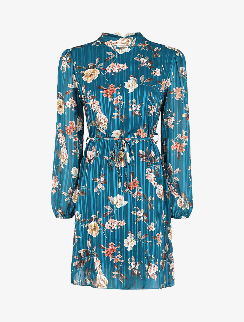 Robe bohème à motifs roses - Bleu - 1
