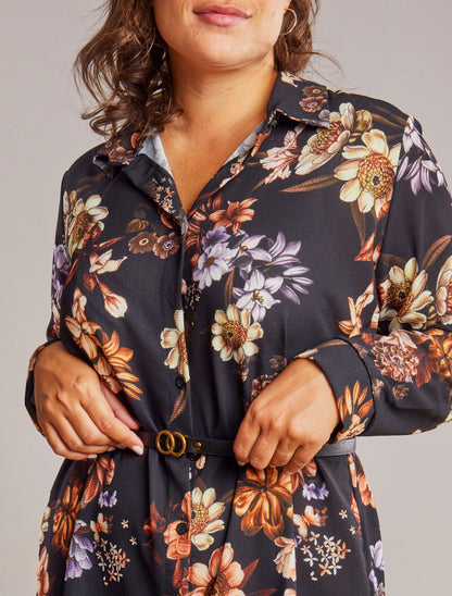 Robe chemise imprimé fleuri - Noir - 5