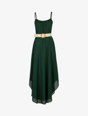 Robe effet mousseline bas arrondi échancré - Vert bouteille - 1