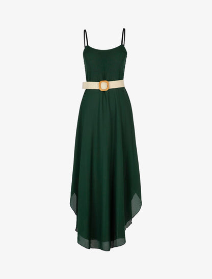 Robe effet mousseline bas arrondi échancré - Vert bouteille - 1