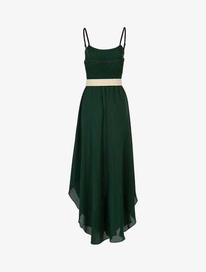 Robe effet mousseline bas arrondi échancré - Vert bouteille - 2