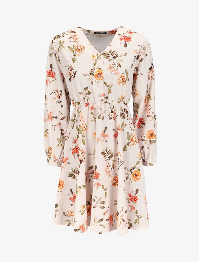 Robe patineuse satinée à imprimé roses sauvages - Écru - 4