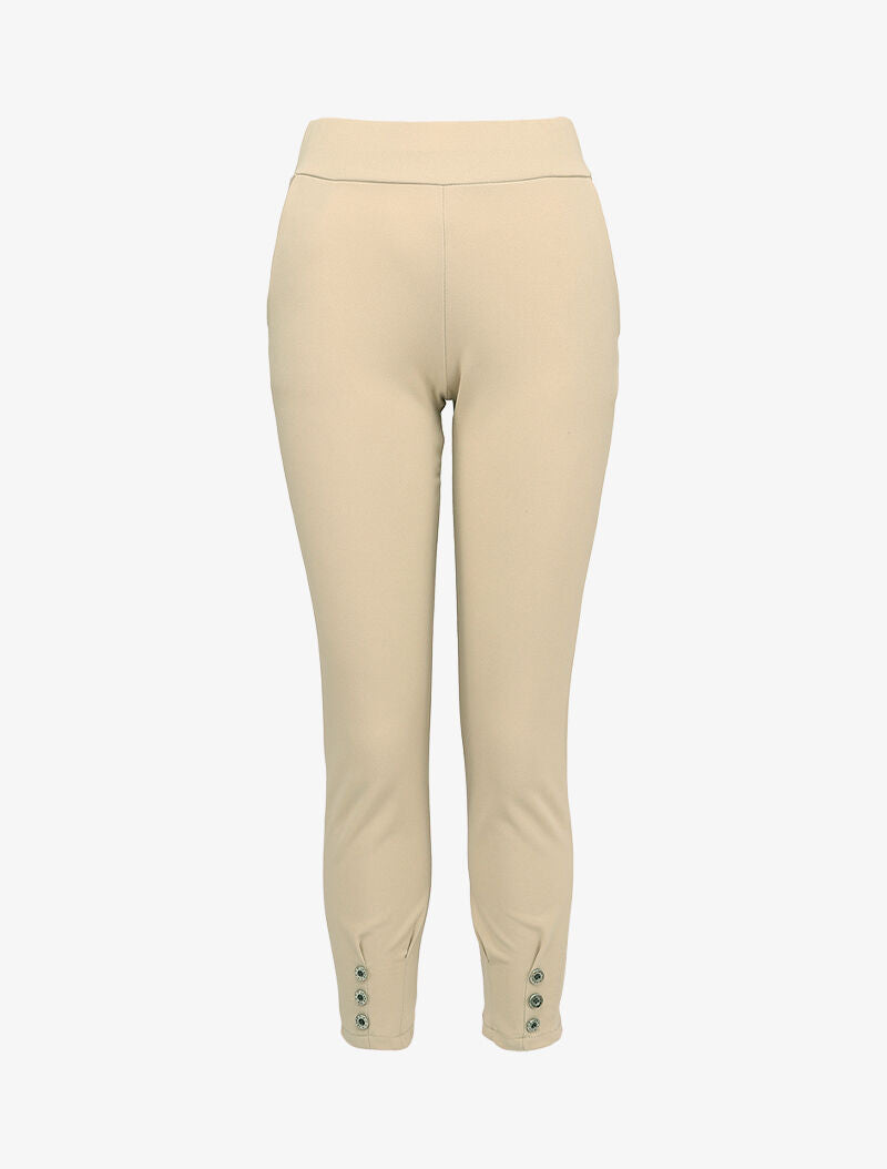 Pantalon 7/8 taille haute à boutons stylisés - Beige - 1
