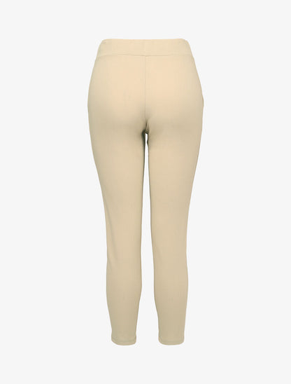 Pantalon 7/8 taille haute à boutons stylisés - Beige - 2