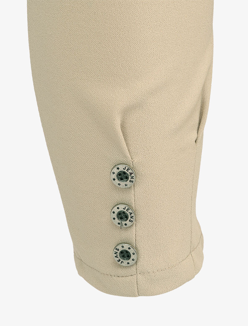 Pantalon 7/8 taille haute à boutons stylisés - Beige - 3