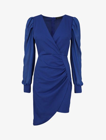 Robe portefeuille col cache-coeur - Bleu roi - 4