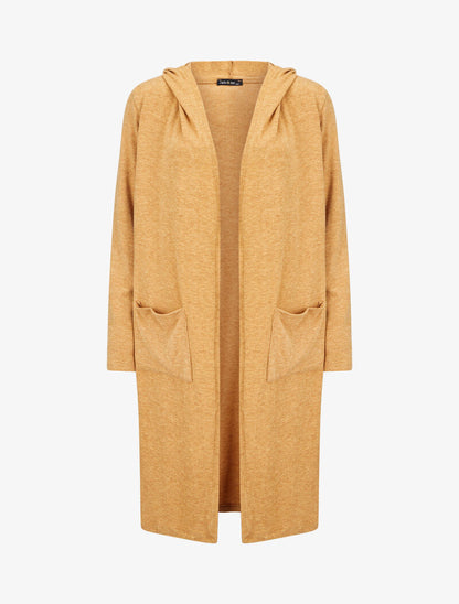 Gilet doux et long à capuche - Camel - 1