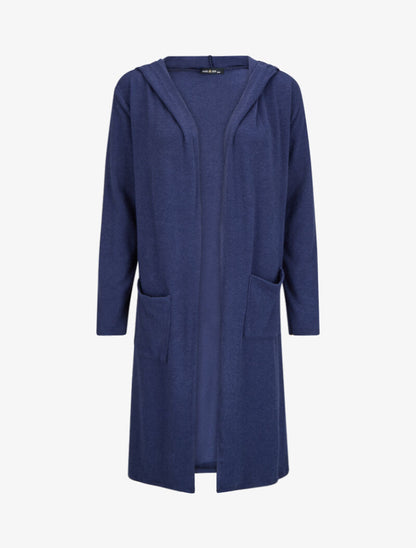 Gilet doux et long à capuche - Marine - 1