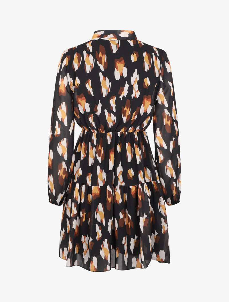 Robe à col lavallière et imprimé léopard stylisé - Noir - 2