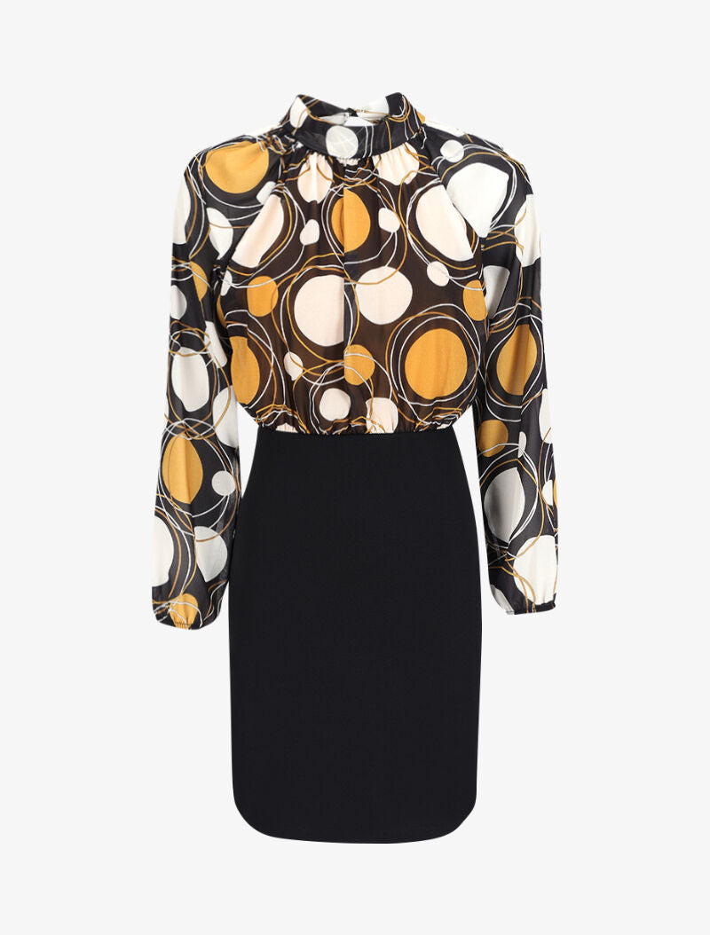 Robe fourreau à buste imprimé cercles stylisés et manches raglan - Moutarde - 4