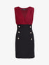 Robe bi-matière à boutons stylisés - Bordeaux/noir - 1