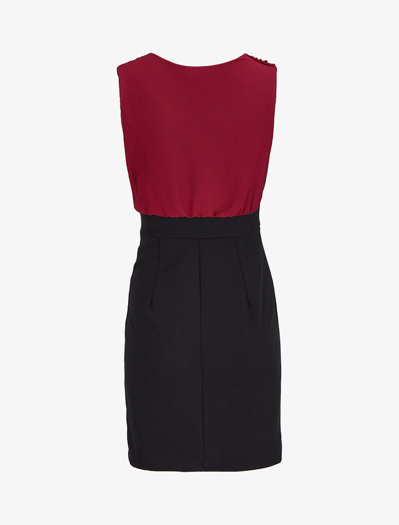 Robe bi-matière à boutons stylisés - Bordeaux/noir - 2