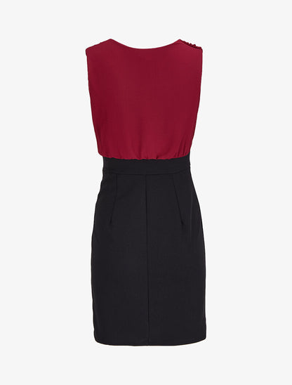 Robe bi-matière à boutons stylisés - Bordeaux/noir - 2