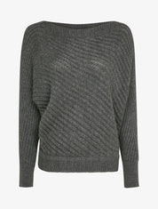 Pull col bateau en maille striée - Gris foncé - 4