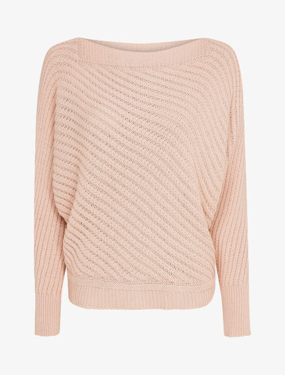 Pull col bateau en maille striée - Rose poudré - 1