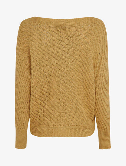 Pull col bateau en maille striée - Camel - 2