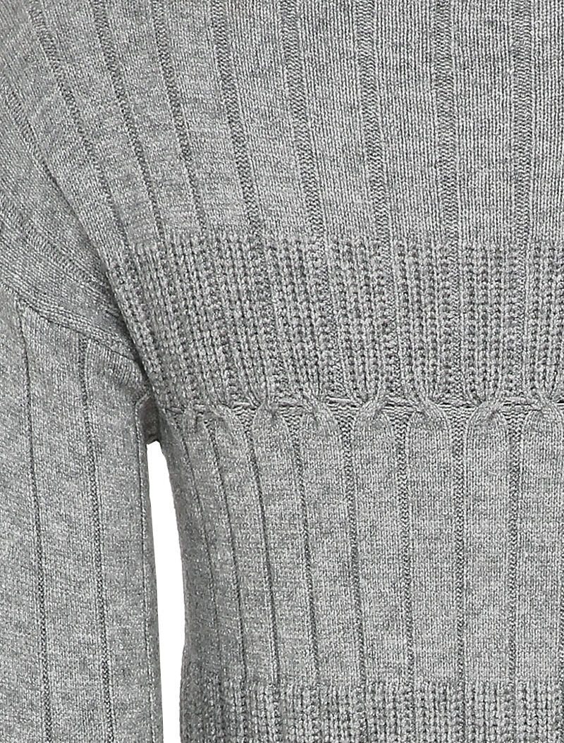Pull côtelé stylisé à col montant - Gris chiné - 3