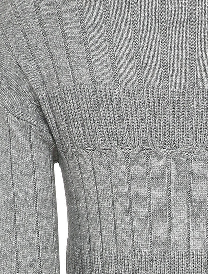 Pull côtelé stylisé à col montant - Gris chiné - 3